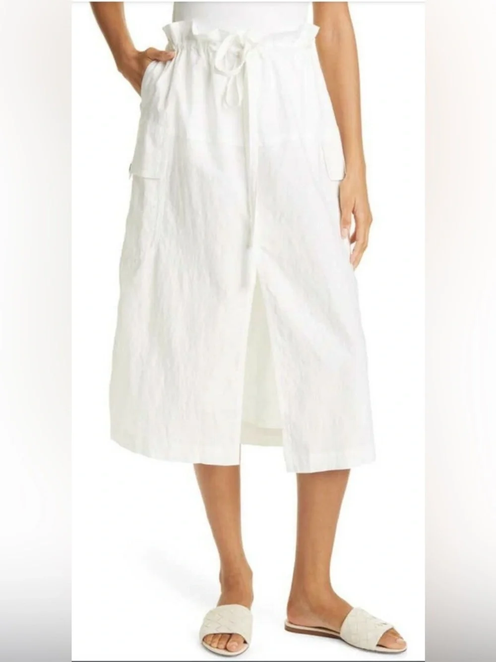 A.L.C. Womens Cecilia Linen-Blend Midi Skirt White Womens‎ Size 4